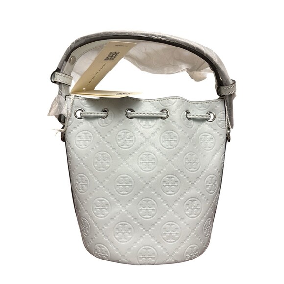 New Authentic Tory Burch T Monogram Mini Bucket Bag in Ice Blue $398 - Picture 3 of 7